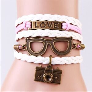 Hand made camera love, charms infinity bracelet